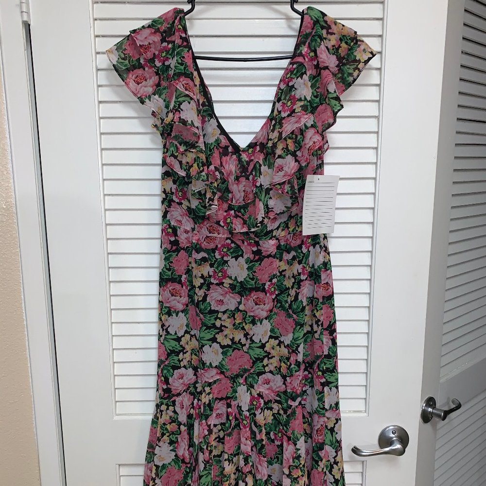 WAYF FLORAL TIERED RUFFLE MIDI